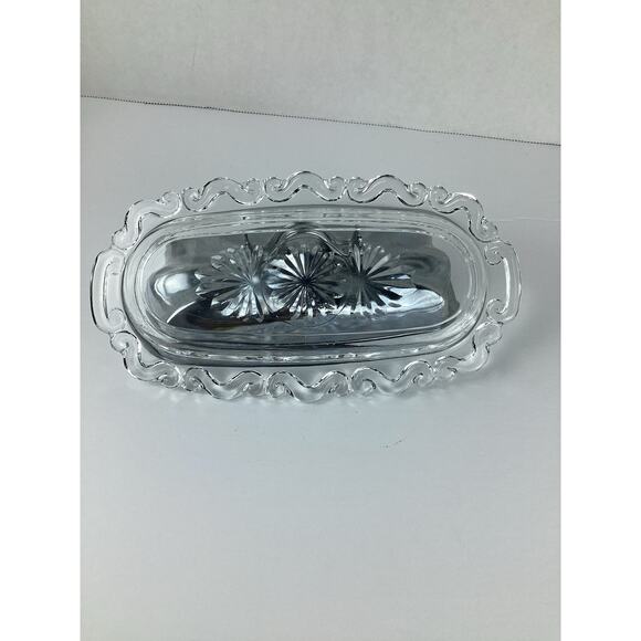 Vintage Chrome Plated Butter Dish & Lid Made In USA Glass Base MCM - Picture 4 of 6